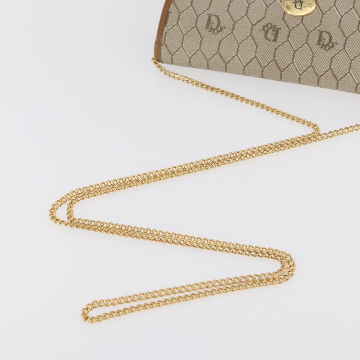Christian Dior Honeycomb Canvas Chain Shoulder Bag PVC Beige Gold Auth BA12955A