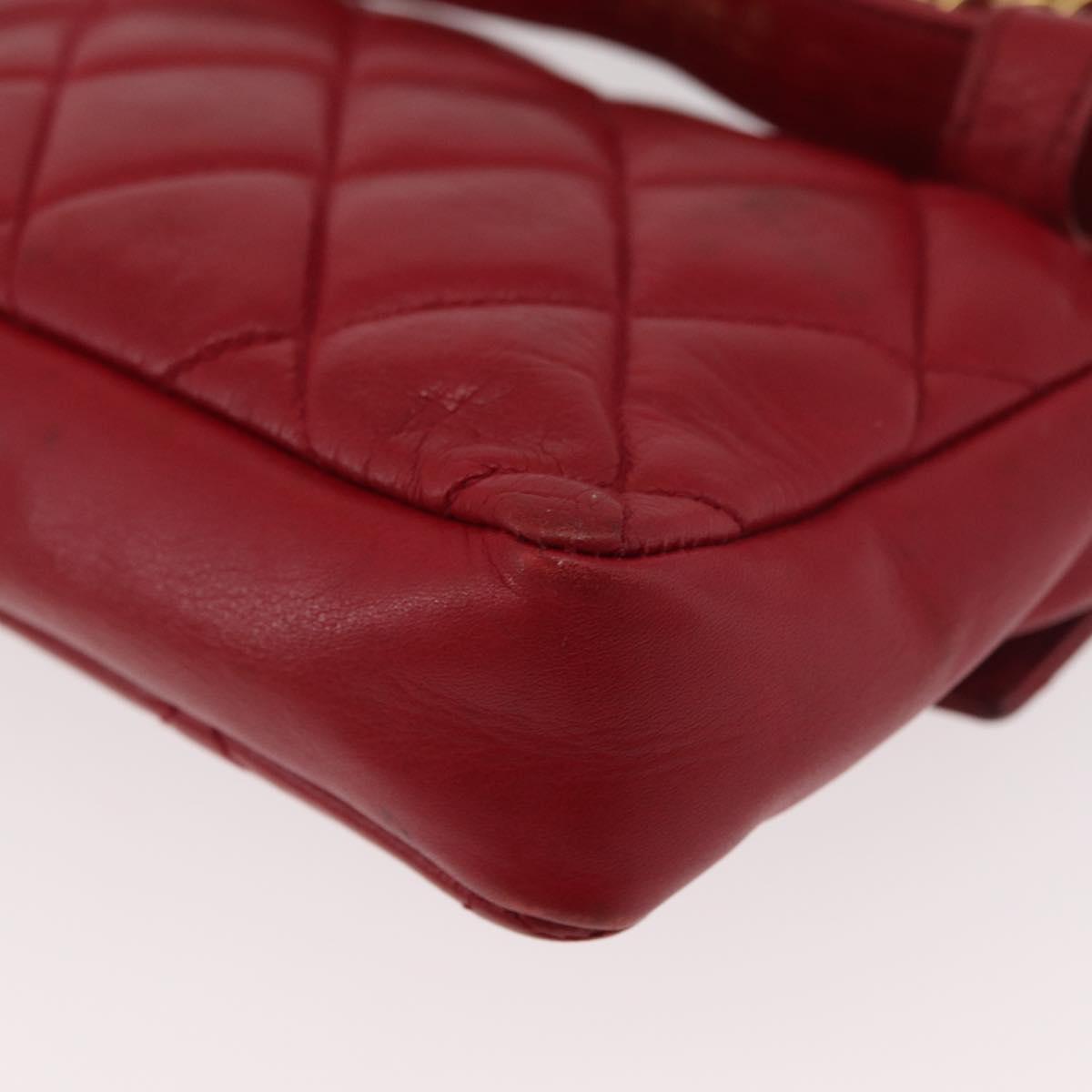 CHANEL Matelasse Waist Bag Lamb Skin Red Gold CC Auth BA12963