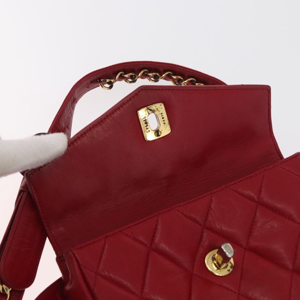 CHANEL Matelasse Waist Bag Lamb Skin Red Gold CC Auth BA12963