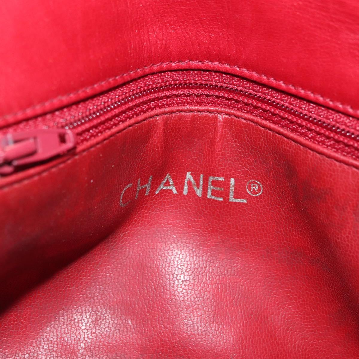 CHANEL Matelasse Waist Bag Lamb Skin Red Gold CC Auth BA12963