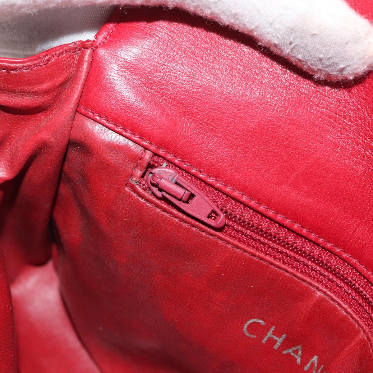 CHANEL Matelasse Waist Bag Lamb Skin Red Gold CC Auth BA12963