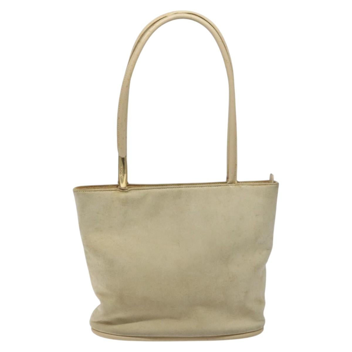 GUCCI Shoulder Bag Suede Beige Gold Auth BA1297