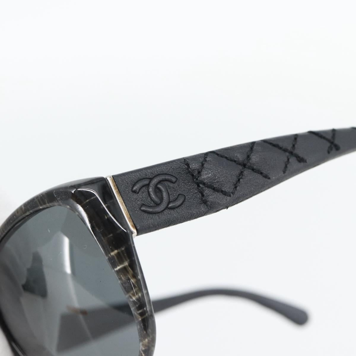 CHANEL Matelasse Sunglasses Plastic Lamb Skin Black CC Auth BA12975M