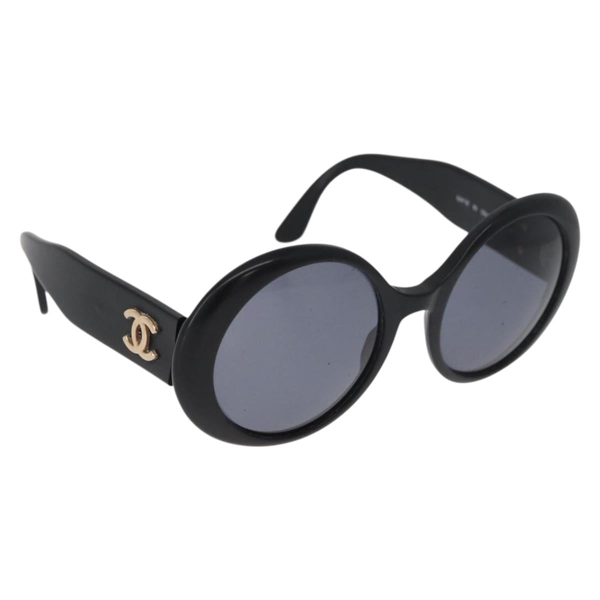 CHANEL COCO Mark Sunglasses plastic Black CC Auth BA12977