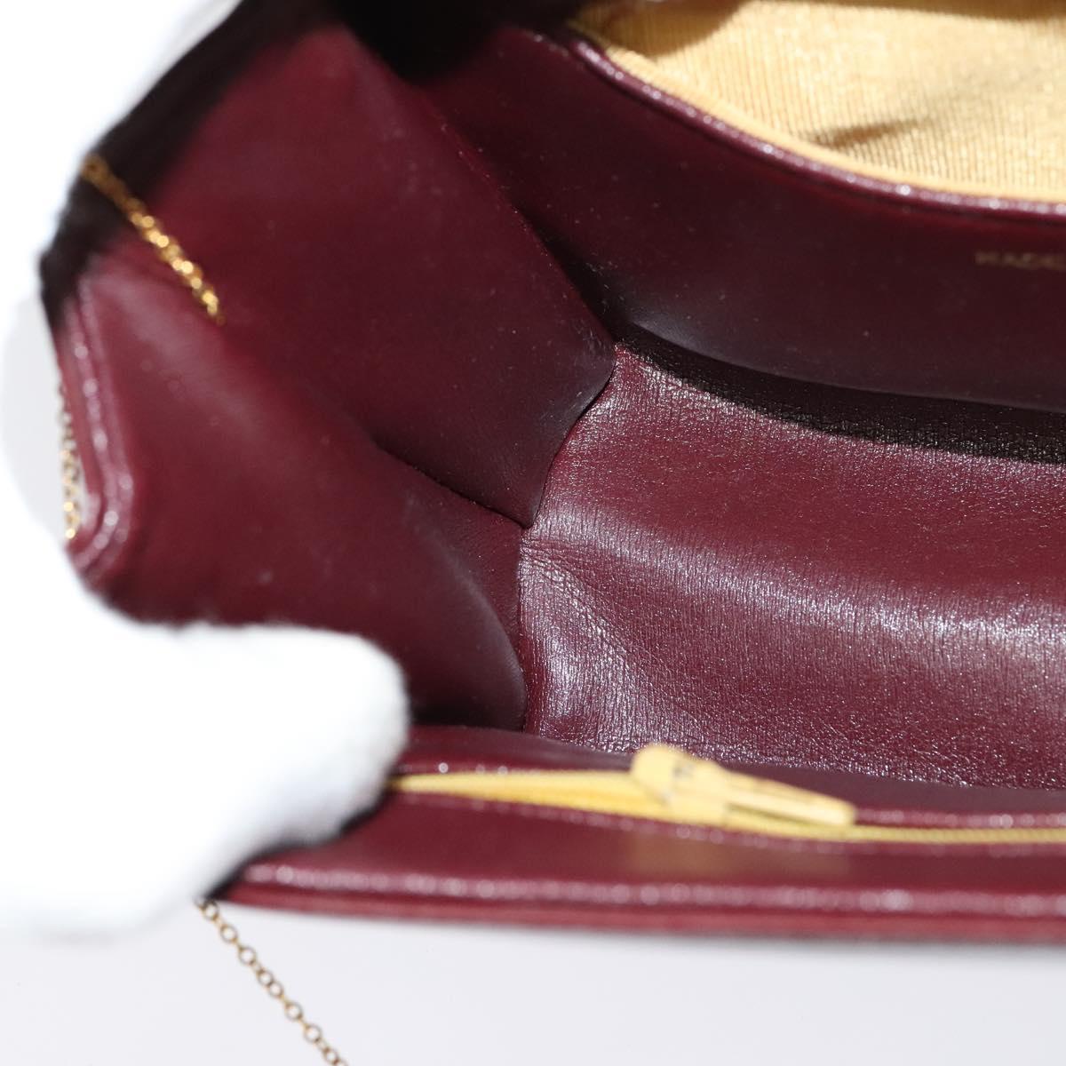 Christian Dior Chain Shoulder Bag Leather Wine Red Gold Auth BA1298