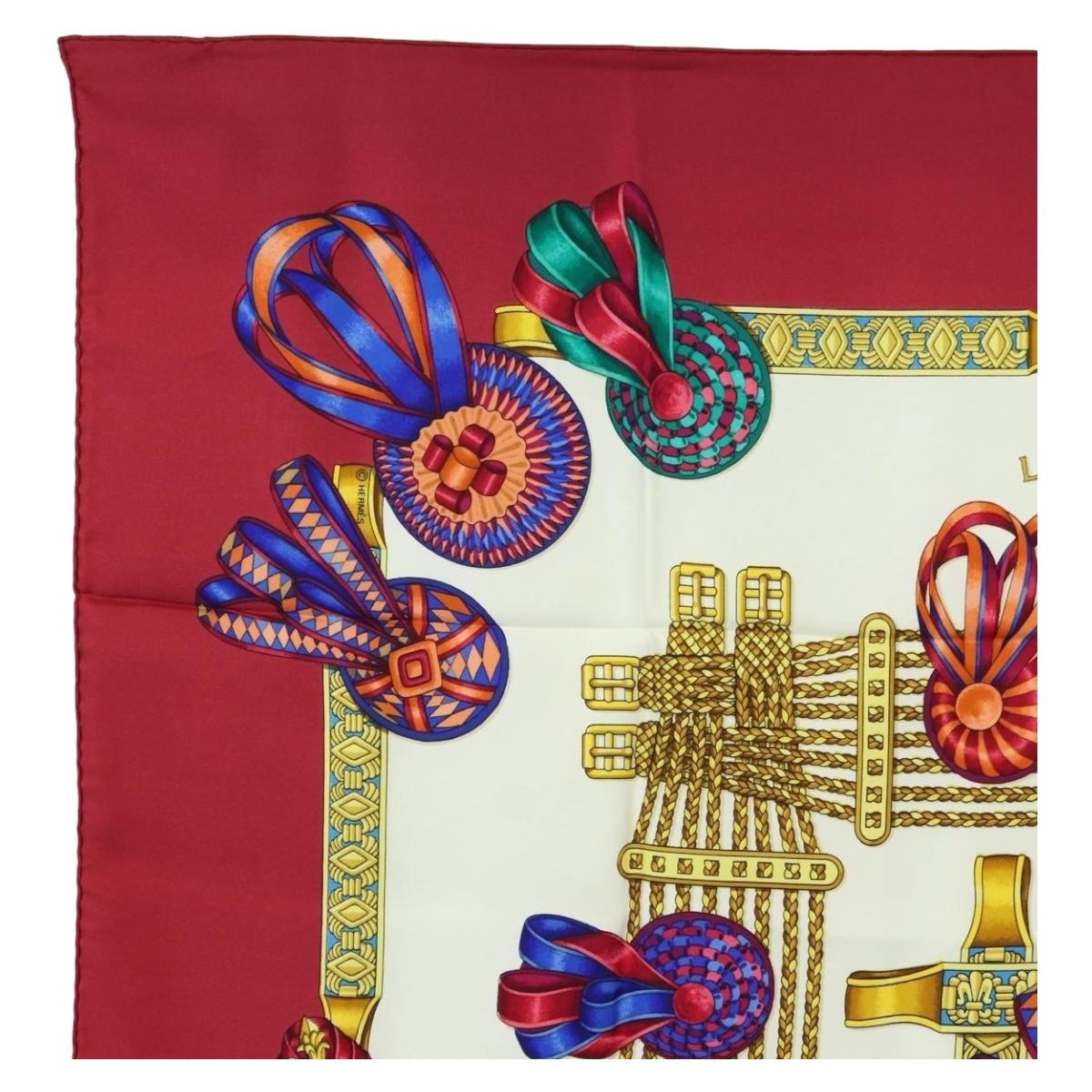 HERMES Carre 90 Scarf ""LES RUBANS DU CHEVAL"" Silk Multicolor Auth BA12984V