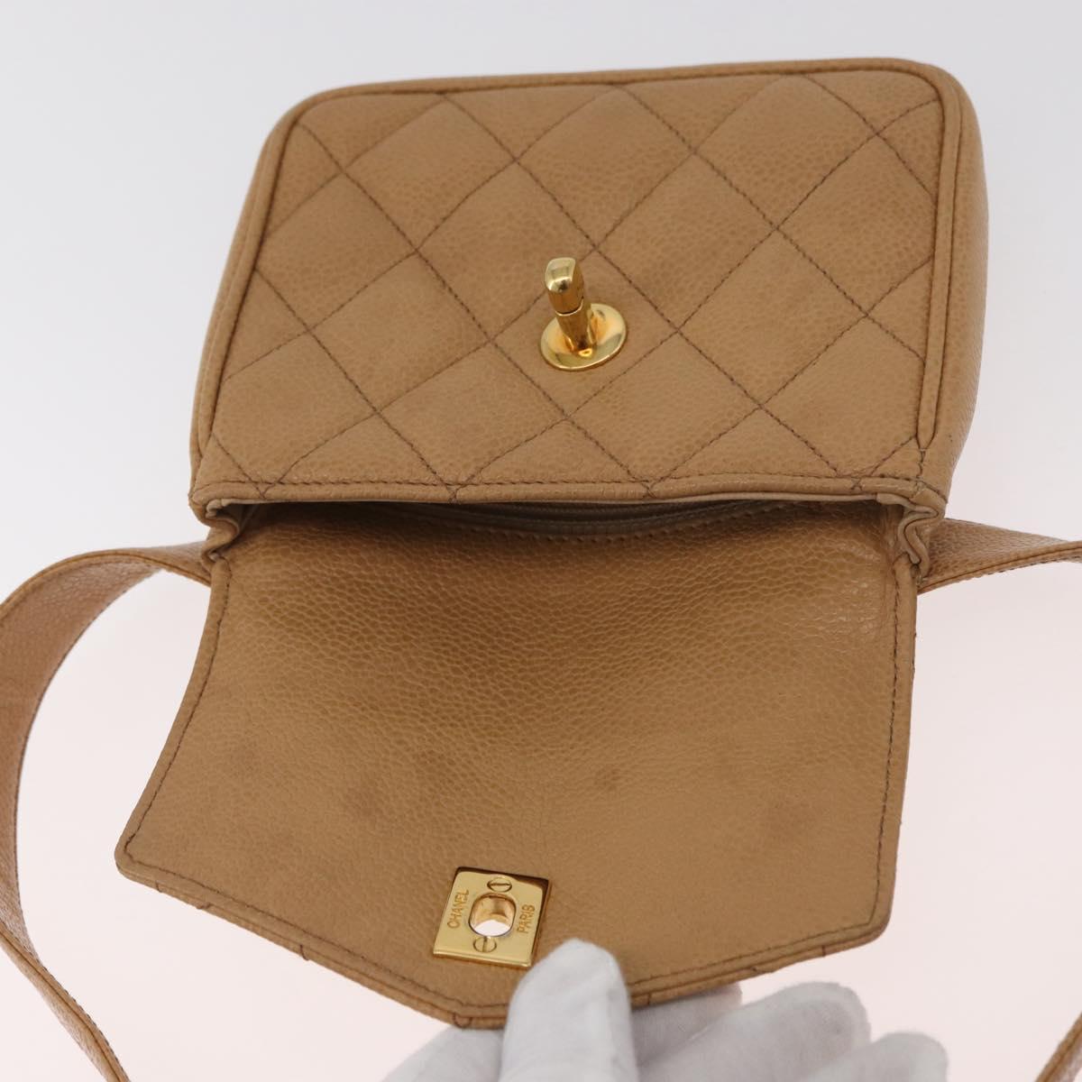 CHANEL Matelasse Waist Bag Caviar Skin Beige Gold CC Auth BA12986V