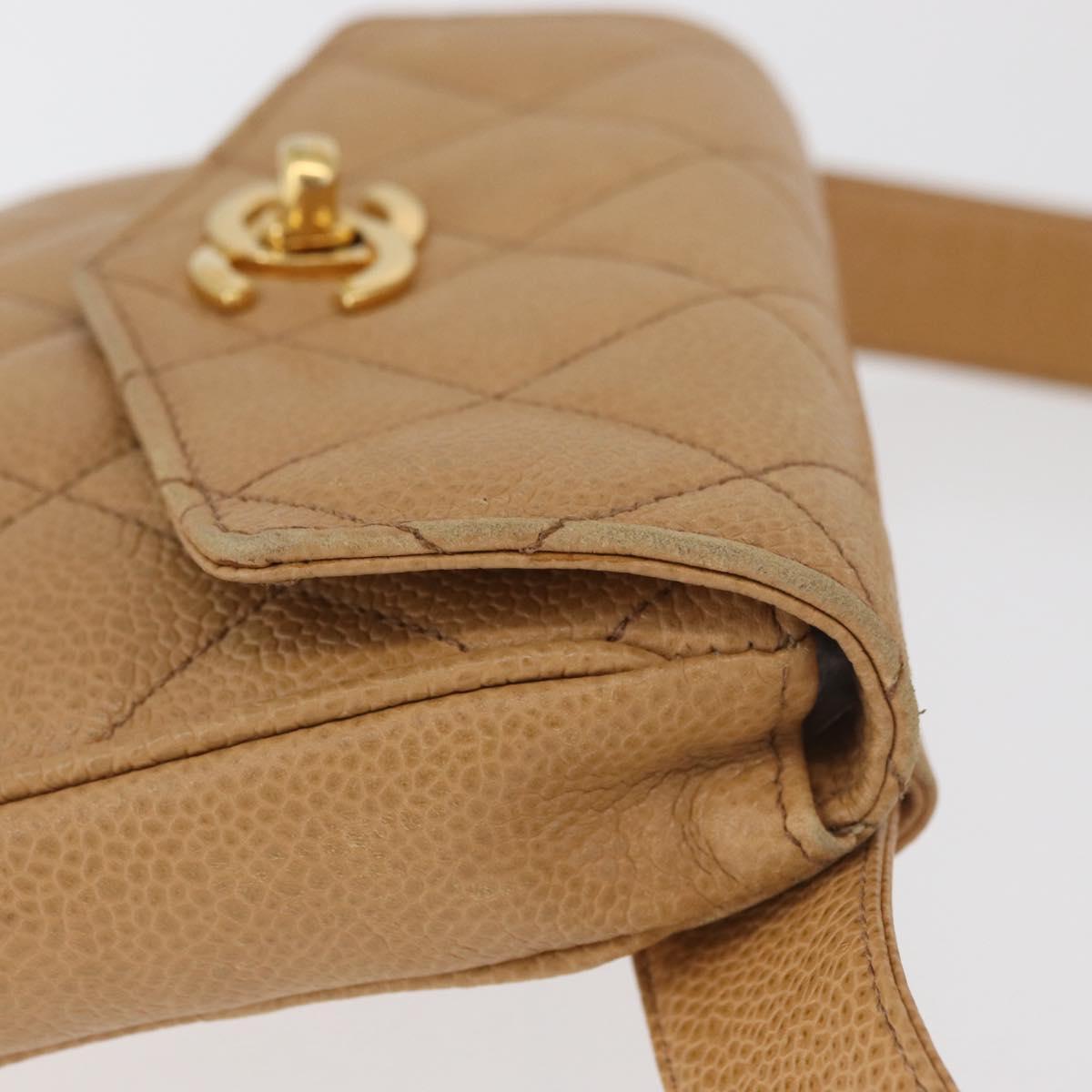 CHANEL Matelasse Waist Bag Caviar Skin Beige Gold CC Auth BA12986V