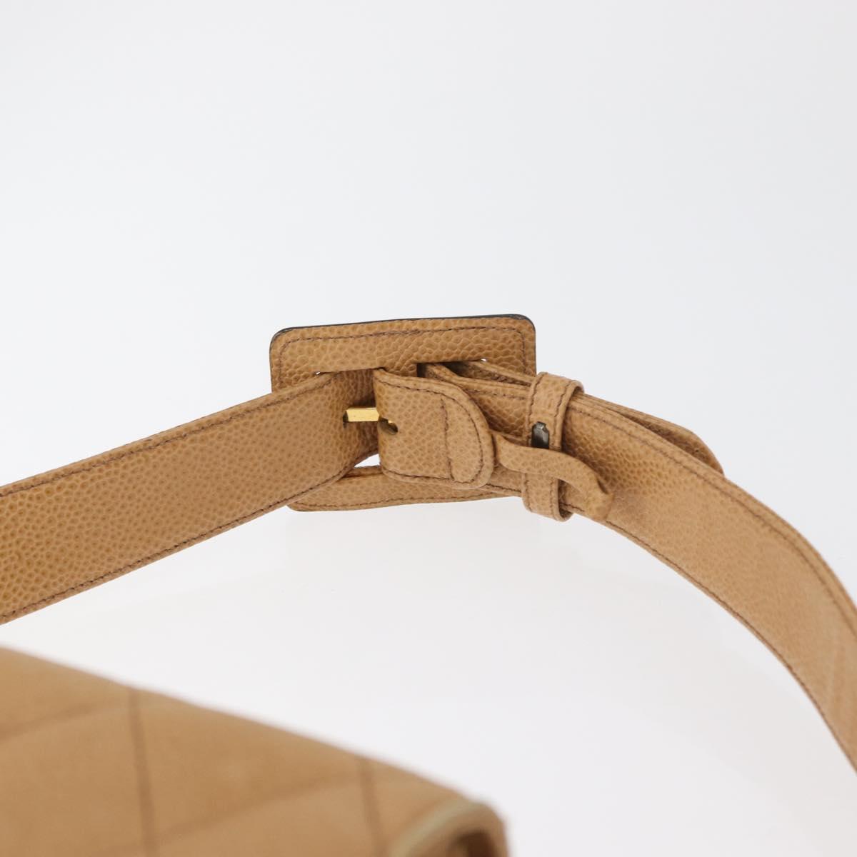 CHANEL Matelasse Waist Bag Caviar Skin Beige Gold CC Auth BA12986V