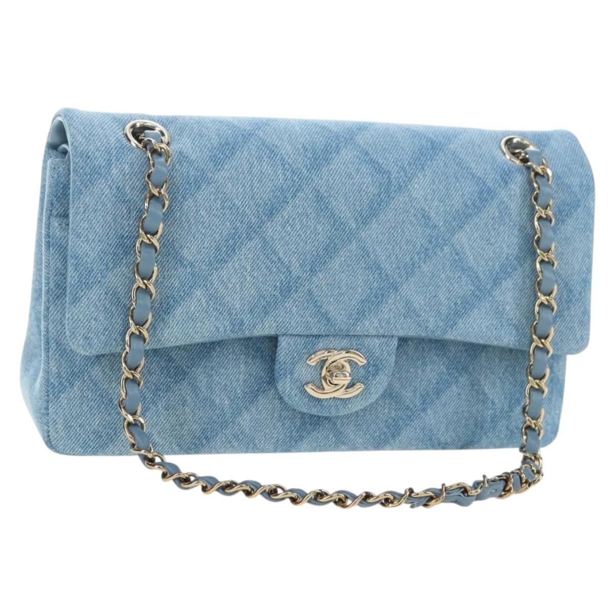 CHANEL Matelasse 25 Chain Shoulder Bag Denim Blue Gold CC Auth BA12987SM