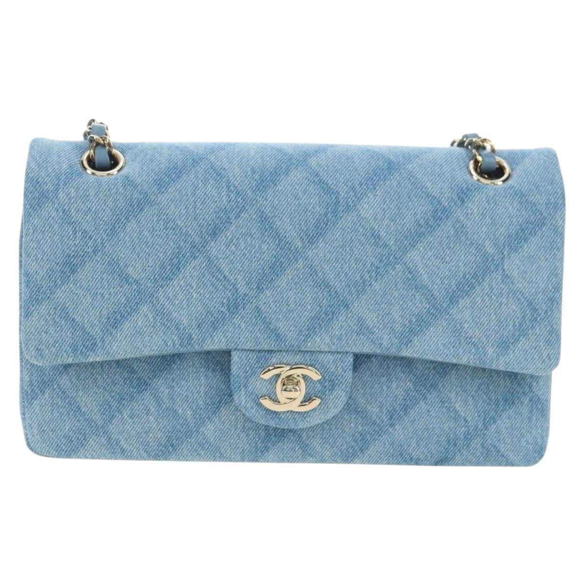 CHANEL Matelasse 25 Chain Shoulder Bag Denim Blue Gold CC Auth BA12987SM