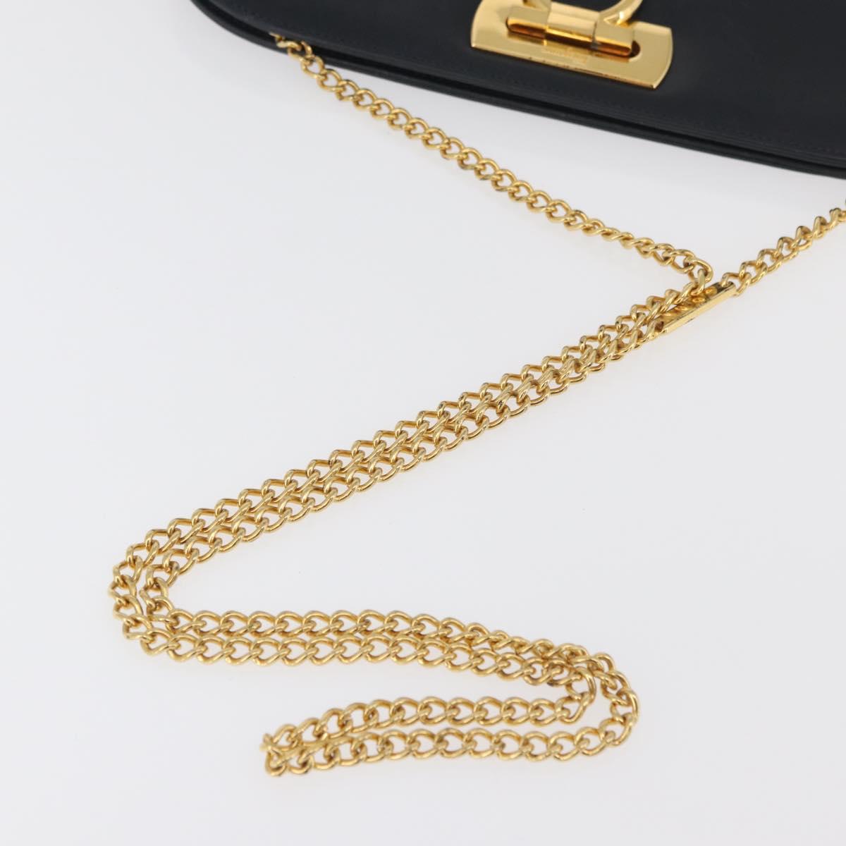 Salvatore Ferragamo Gancini Chain Shoulder Bag Leather Navy Gold Auth BA12988