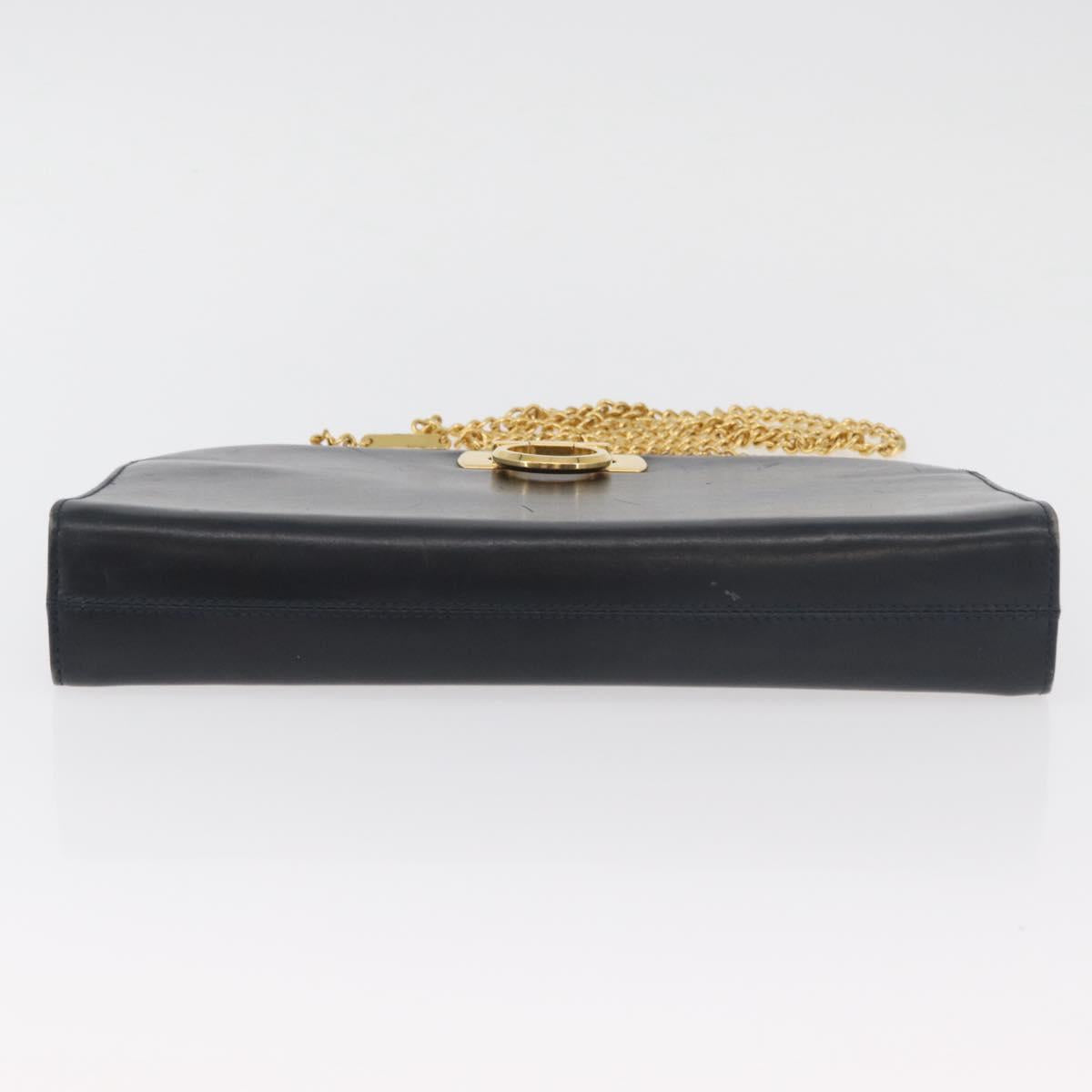 Salvatore Ferragamo Gancini Chain Shoulder Bag Leather Navy Gold Auth BA12988