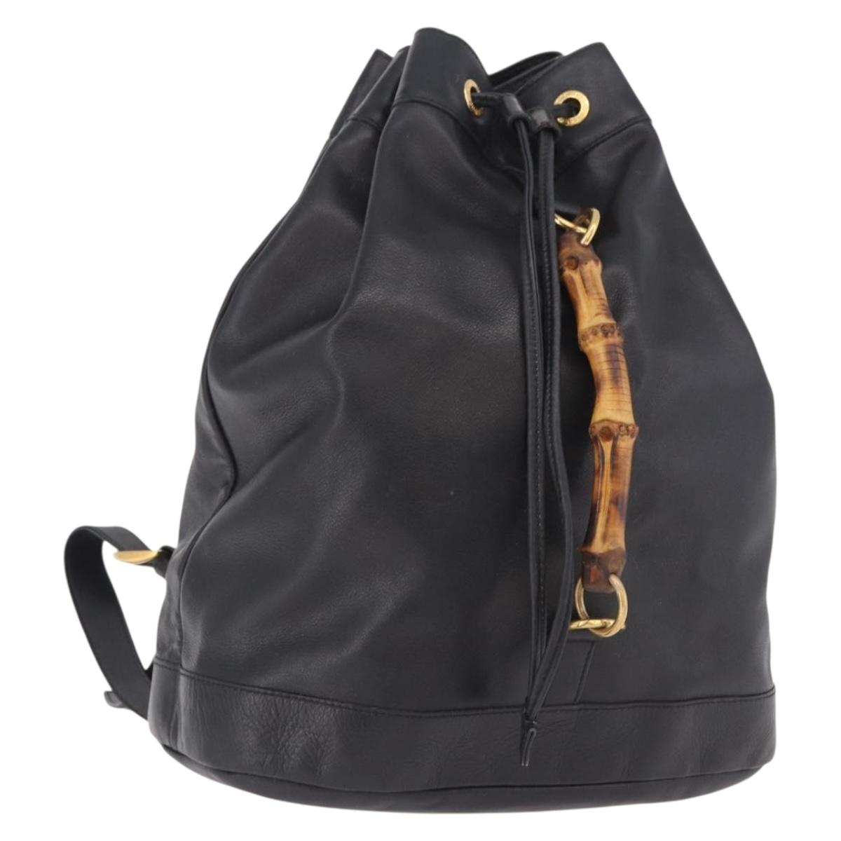 GUCCI Bamboo Backpack Leather Black Gold 003 2855 0043 0 Auth BA12989