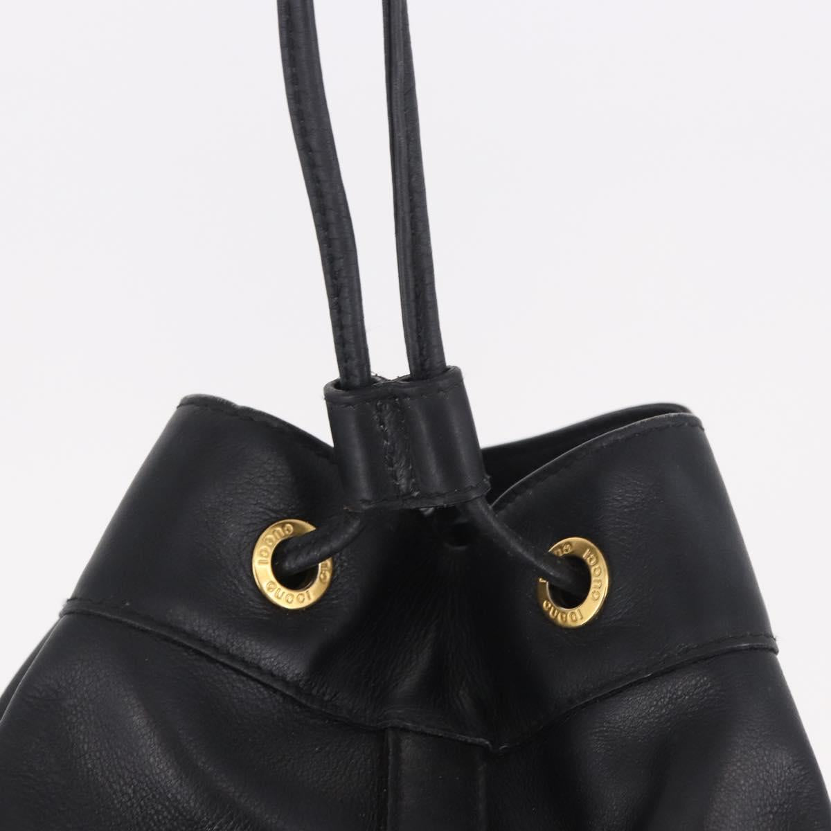GUCCI Bamboo Backpack Leather Black Gold 003 2855 0043 0 Auth BA12989