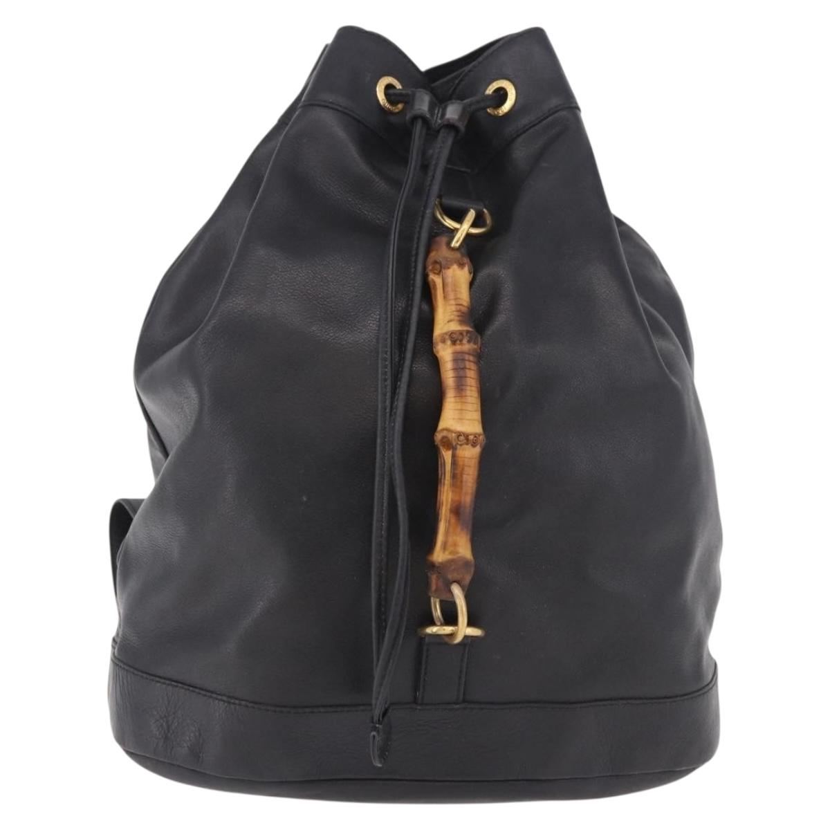 GUCCI Bamboo Backpack Leather Black Gold 003 2855 0043 0 Auth BA12989