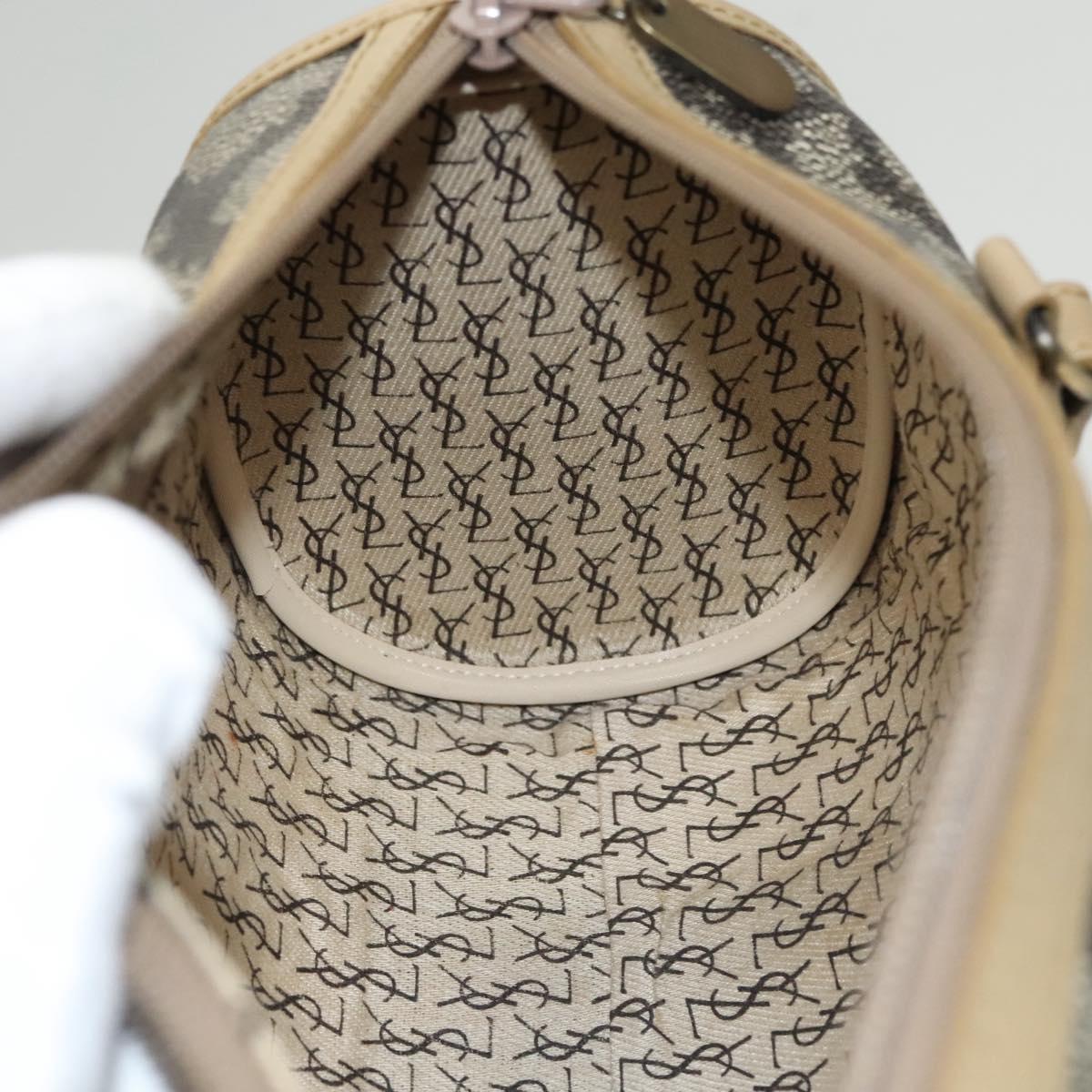 SAINT LAURENT Hand Bag Embossed Leather Gray Gold Auth BA1299