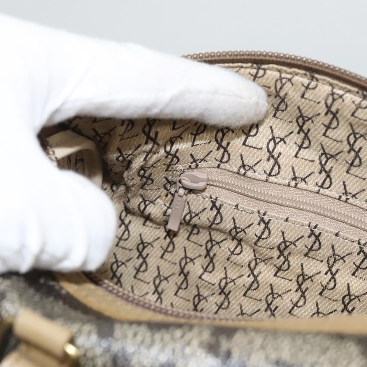 SAINT LAURENT Hand Bag Embossed Leather Gray Gold Auth BA1299