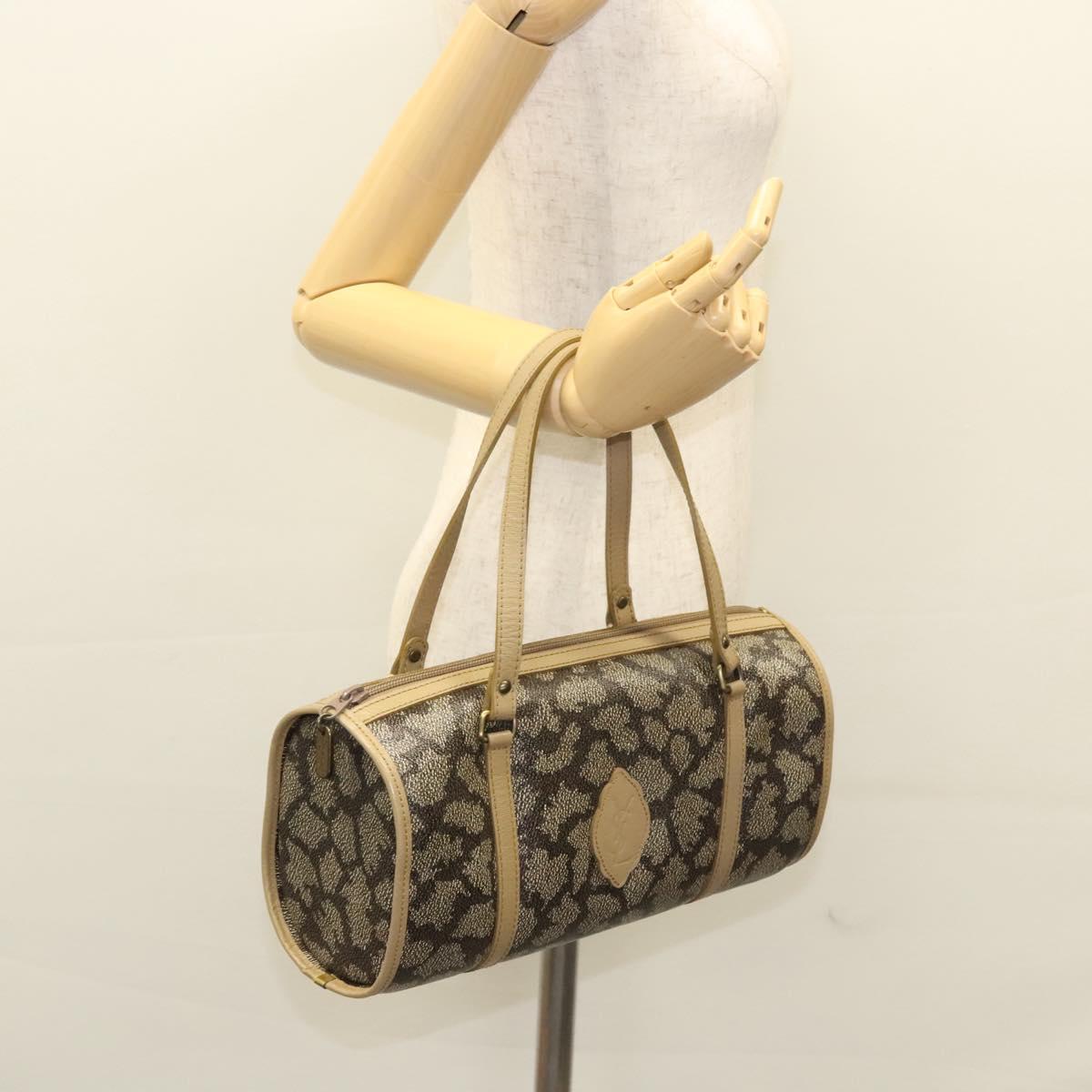 SAINT LAURENT Hand Bag Embossed Leather Gray Gold Auth BA1299