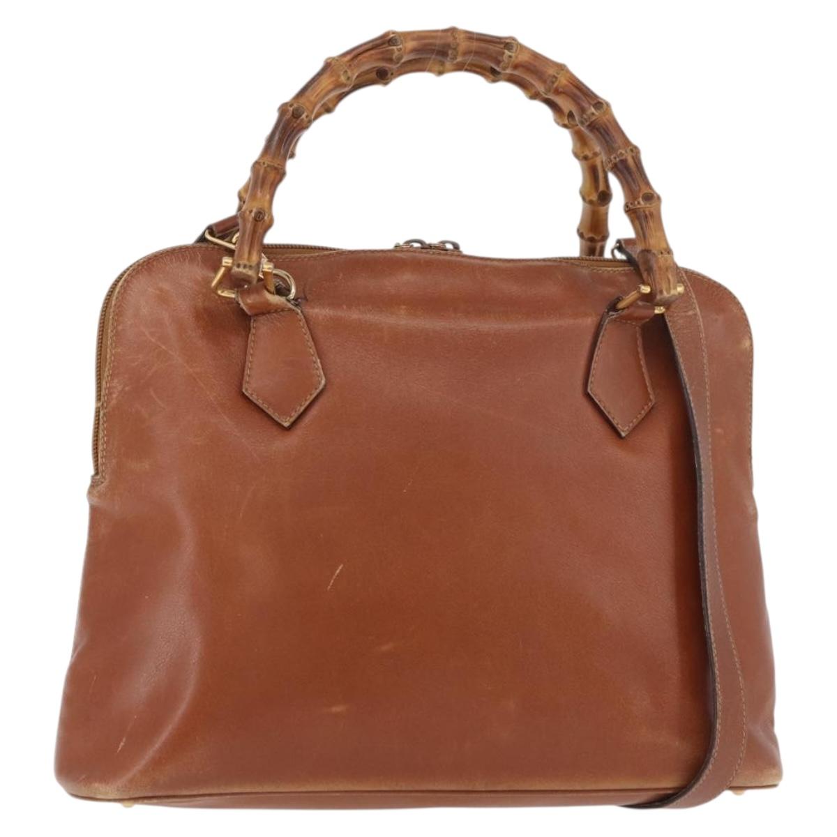 GUCCI Bamboo Hand Bag Leather 2way Beige Gold 000 1448 0289 Auth BA12991