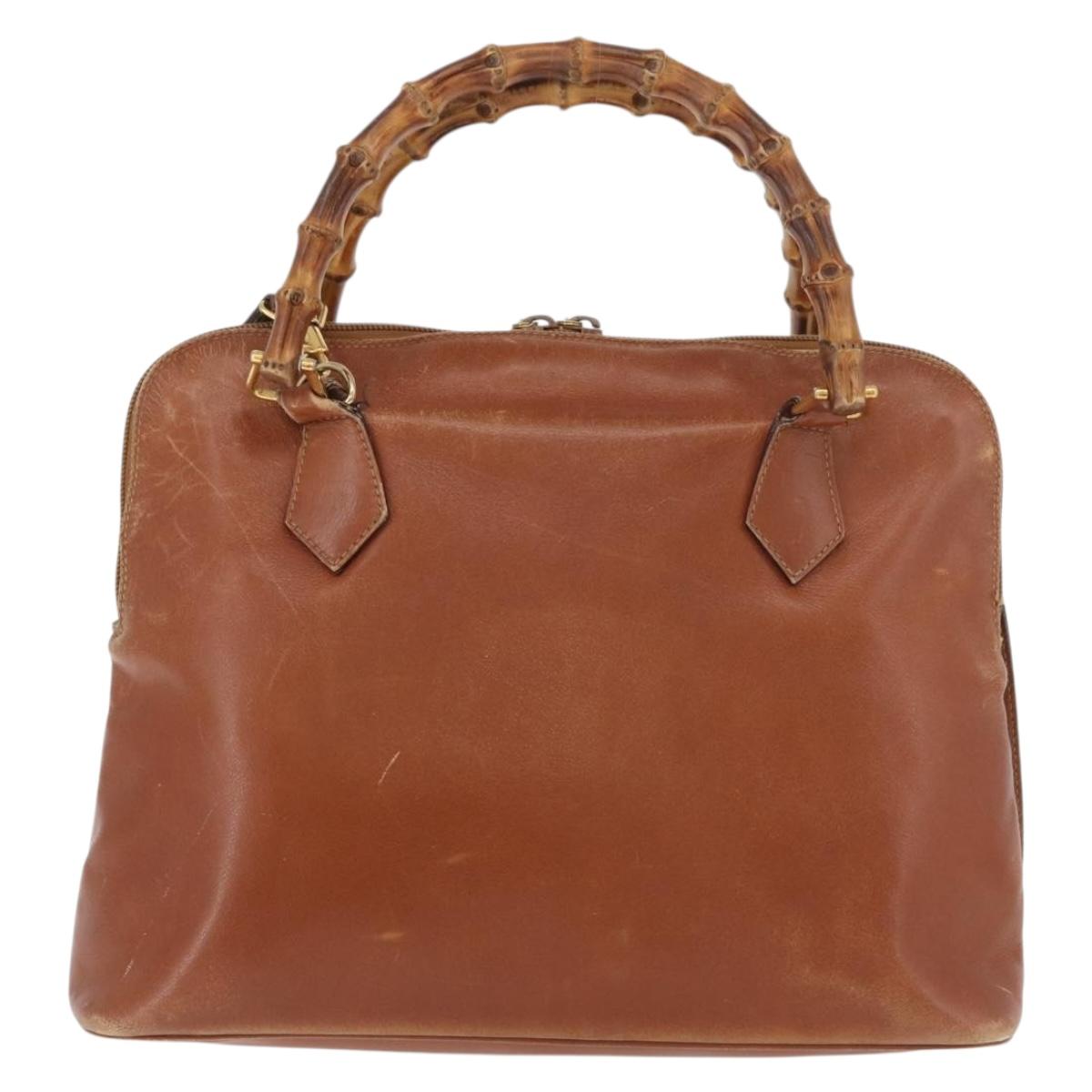 GUCCI Bamboo Hand Bag Leather 2way Beige Gold 000 1448 0289 Auth BA12991
