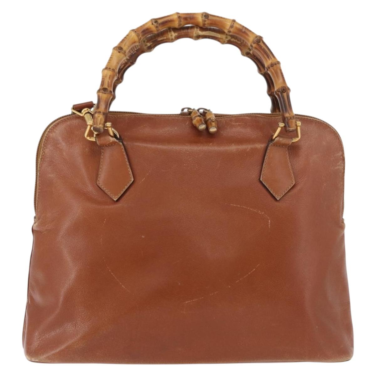 GUCCI Bamboo Hand Bag Leather 2way Beige Gold 000 1448 0289 Auth BA12991