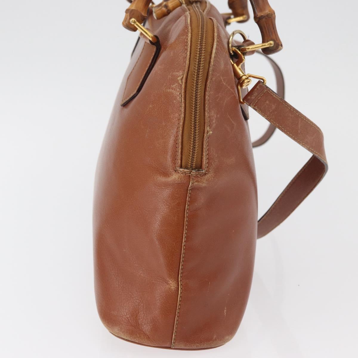 GUCCI Bamboo Hand Bag Leather 2way Beige Gold 000 1448 0289 Auth BA12991