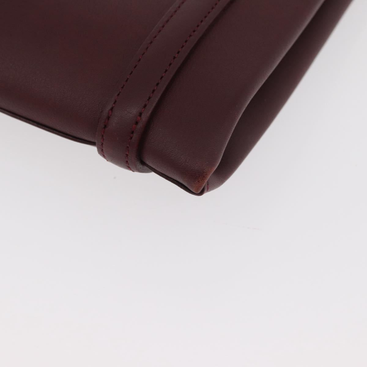 CARTIER Hand Bag Leather Bordeaux Silver Auth BA12993A