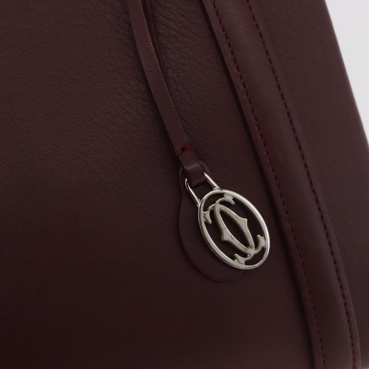 CARTIER Hand Bag Leather Bordeaux Silver Auth BA12993A
