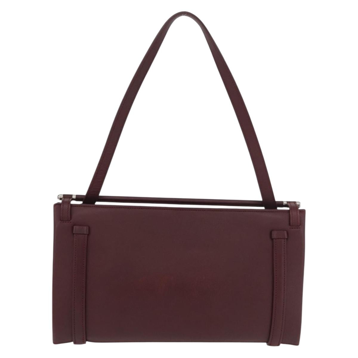 CARTIER Hand Bag Leather Bordeaux Silver Auth BA12993A
