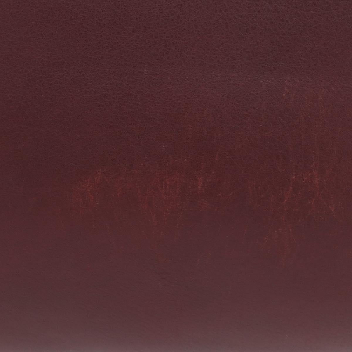 CARTIER Hand Bag Leather Bordeaux Silver Auth BA12993A