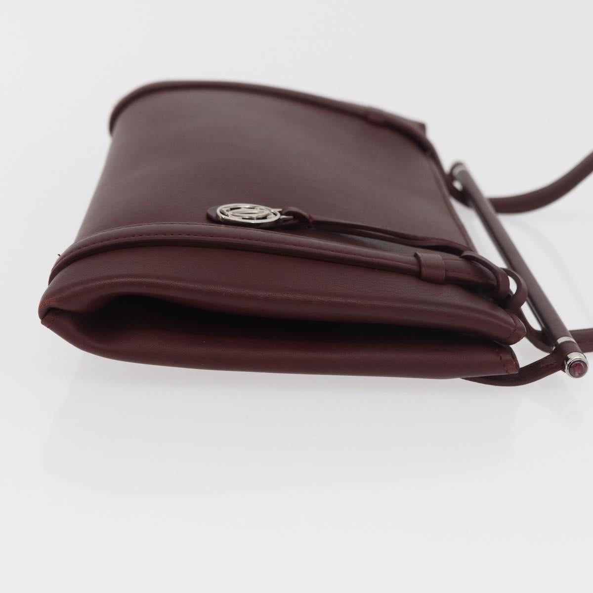 CARTIER Hand Bag Leather Bordeaux Silver Auth BA12993A