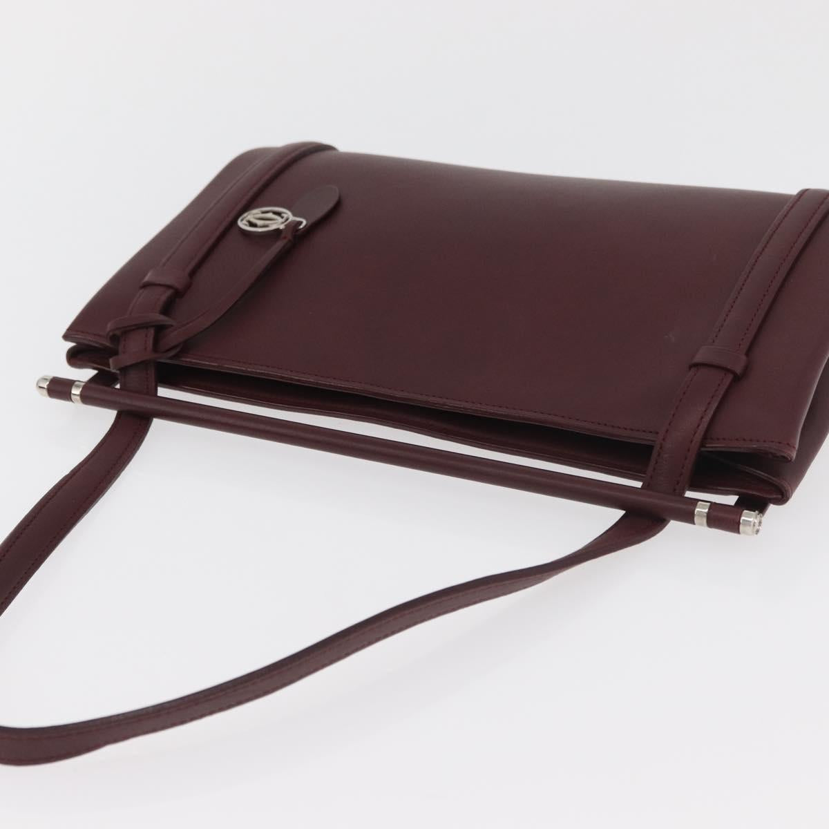 CARTIER Hand Bag Leather Bordeaux Silver Auth BA12993A