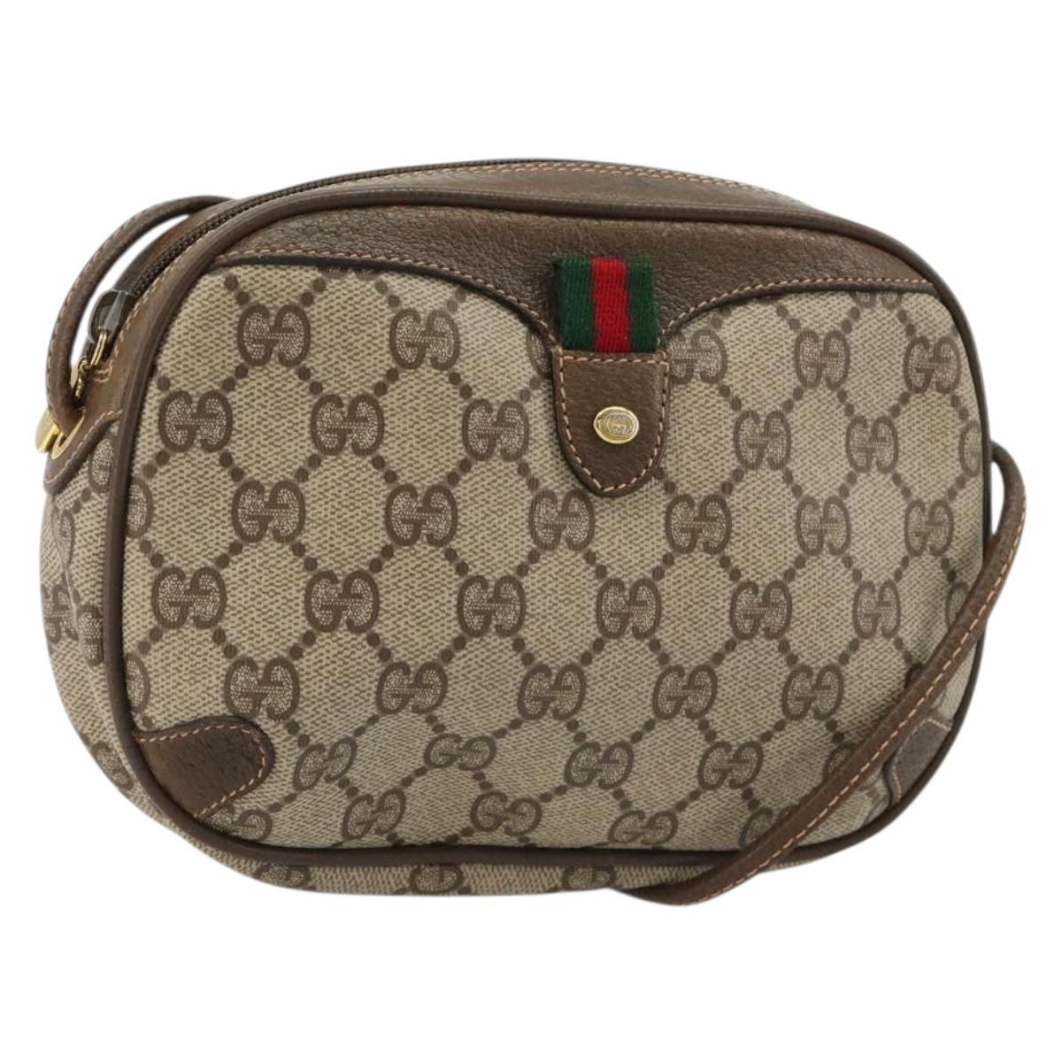 GUCCI GG Supreme Web Sherry Line Bag PVC Beige Gold 89 02 066 Auth BA12995