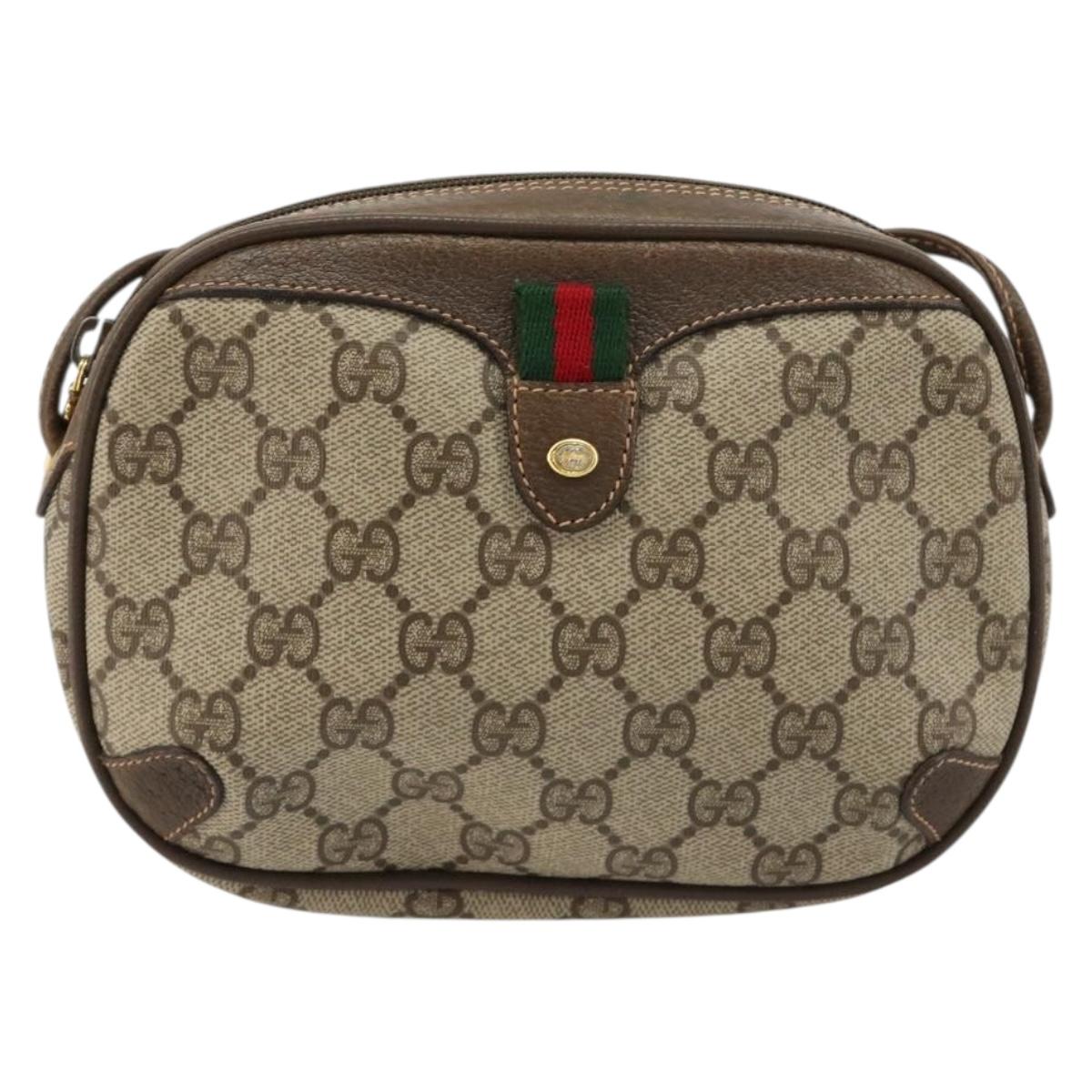 GUCCI GG Supreme Web Sherry Line Bag PVC Beige Gold 89 02 066 Auth BA12995