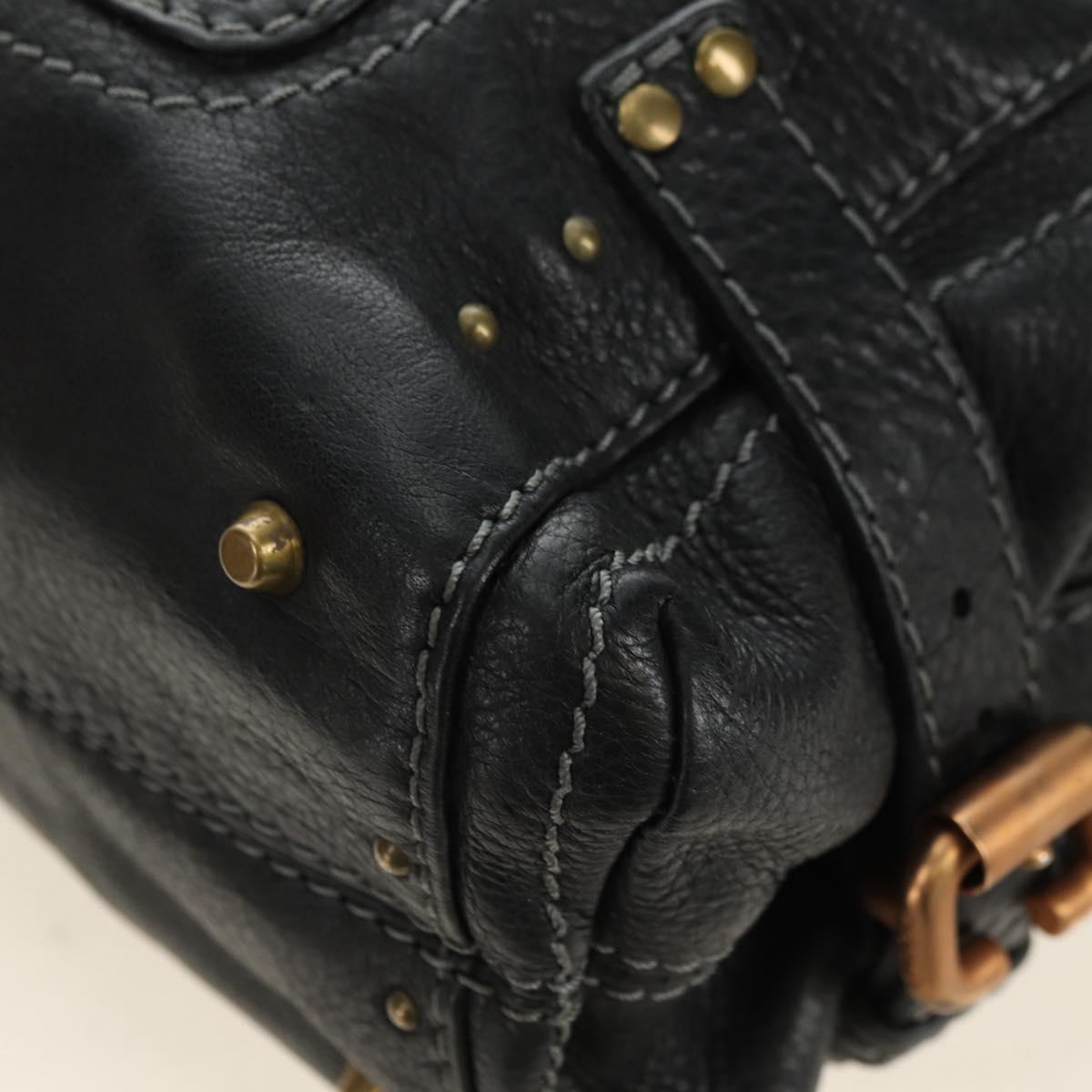 Chloe Paddington Shoulder Bag Leather Black Gold Silver Auth BA12997M