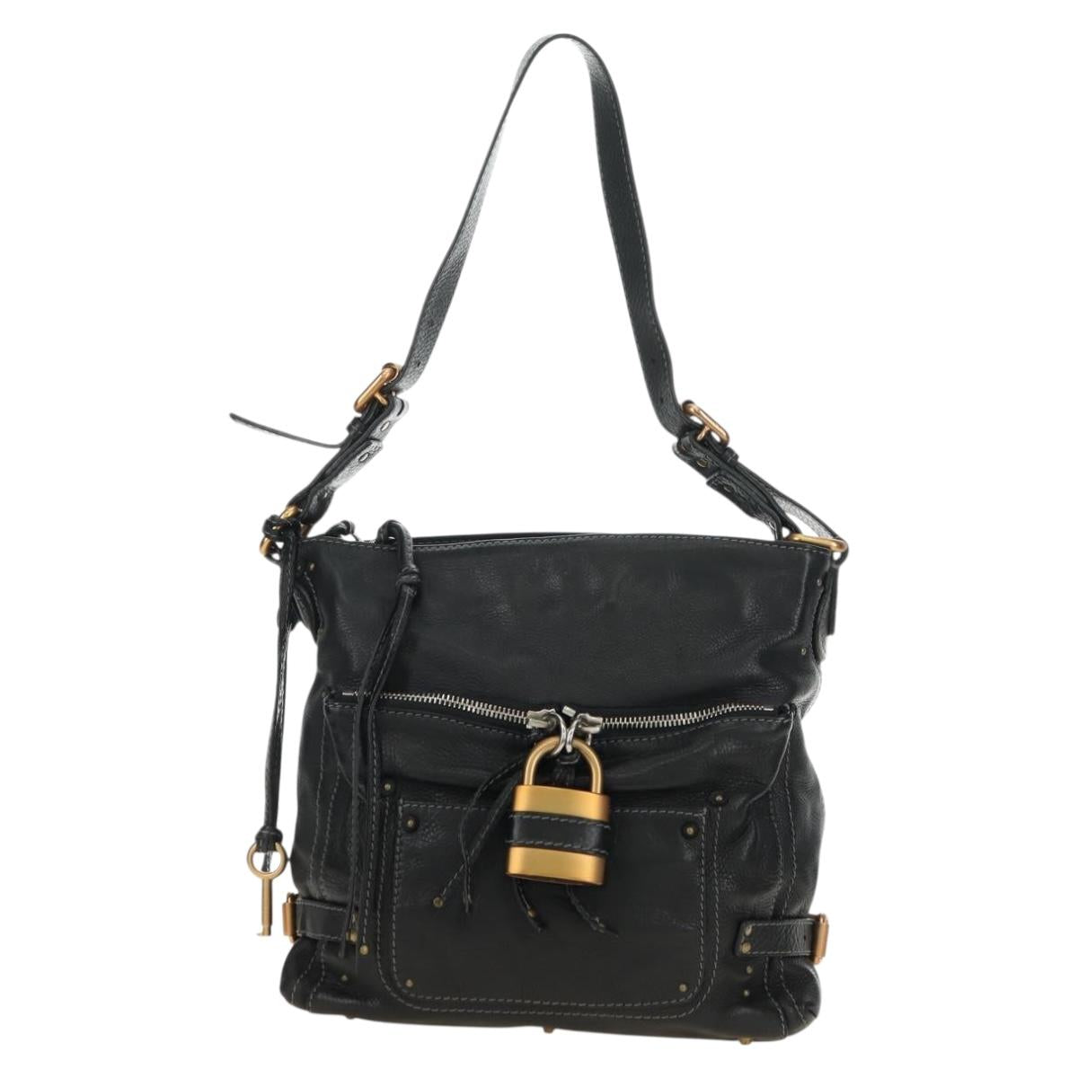 Chloe Paddington Shoulder Bag Leather Black Gold Silver Auth BA12997M