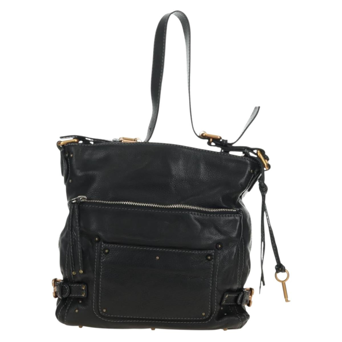 Chloe Paddington Shoulder Bag Leather Black Gold Silver Auth BA12997M