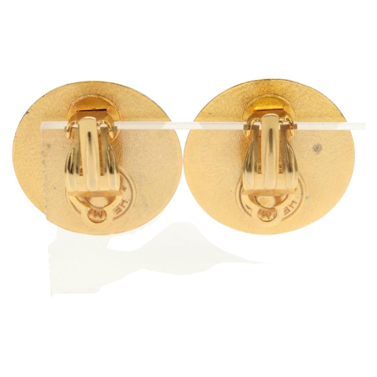 HERMES Serie Leather Earrings metal Green Auth BA12999V