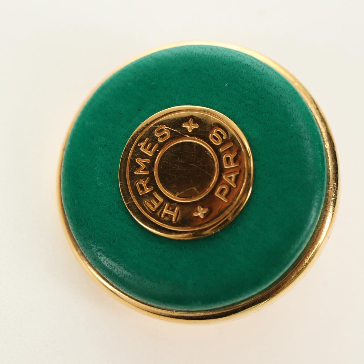 HERMES Serie Leather Earrings metal Green Auth BA12999V