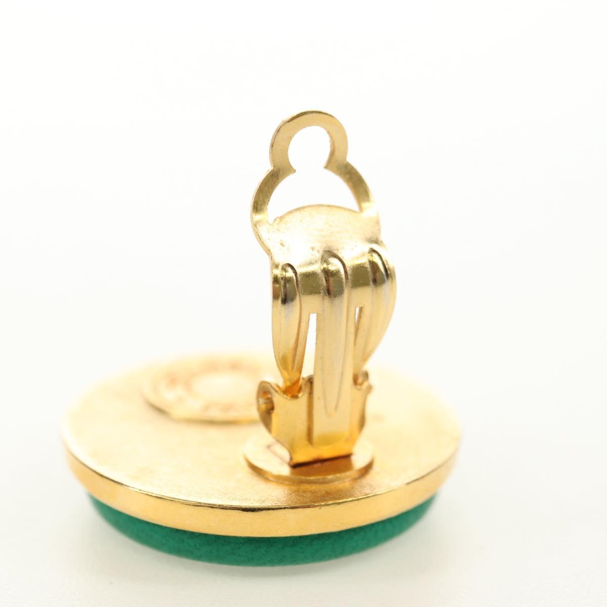 HERMES Serie Leather Earrings metal Green Auth BA12999V