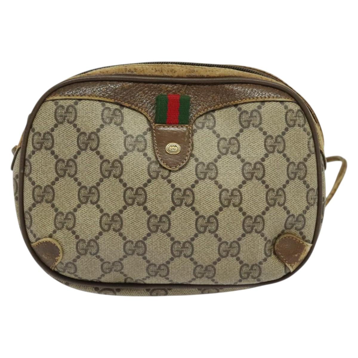 GUCCI GG Supreme Web Sherry Line Shoulder Bag PVC Beige 89 02 066 Auth BA1300