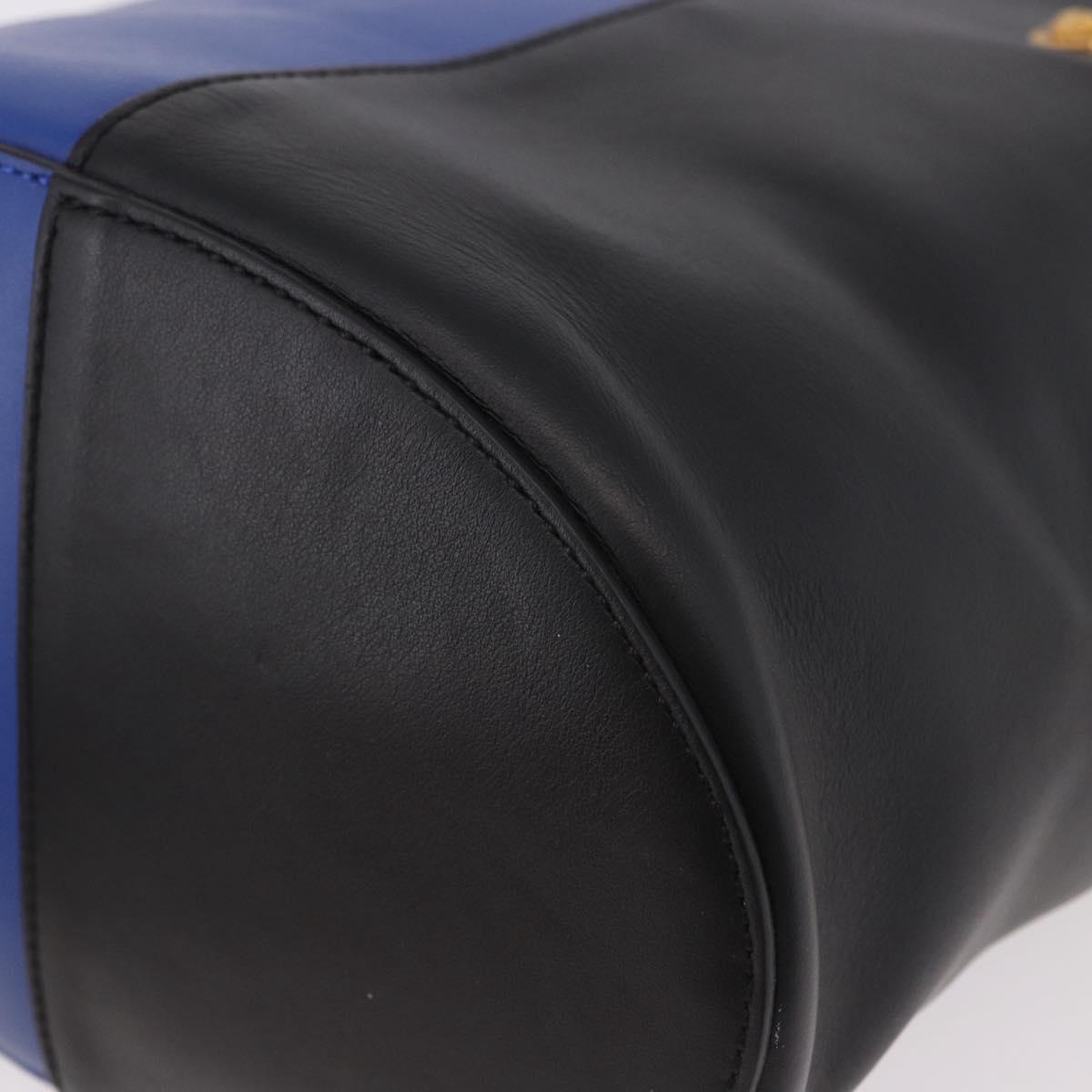 VERSACE Shoulder Bag Leather Blue Gold Auth BA13001V