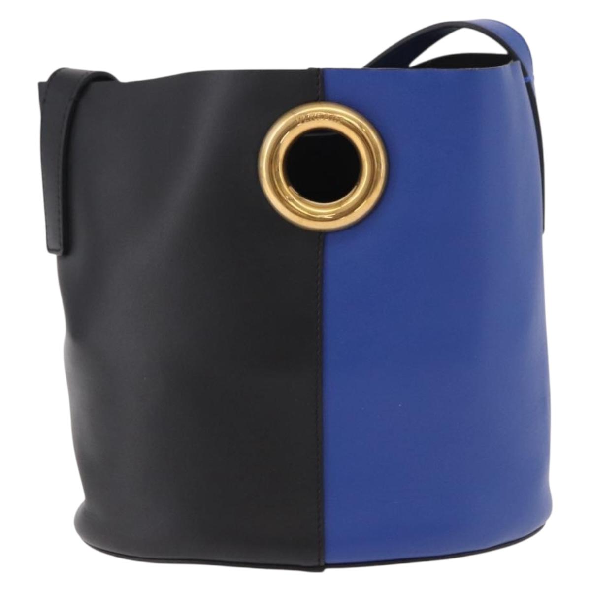VERSACE Shoulder Bag Leather Blue Gold Auth BA13001V
