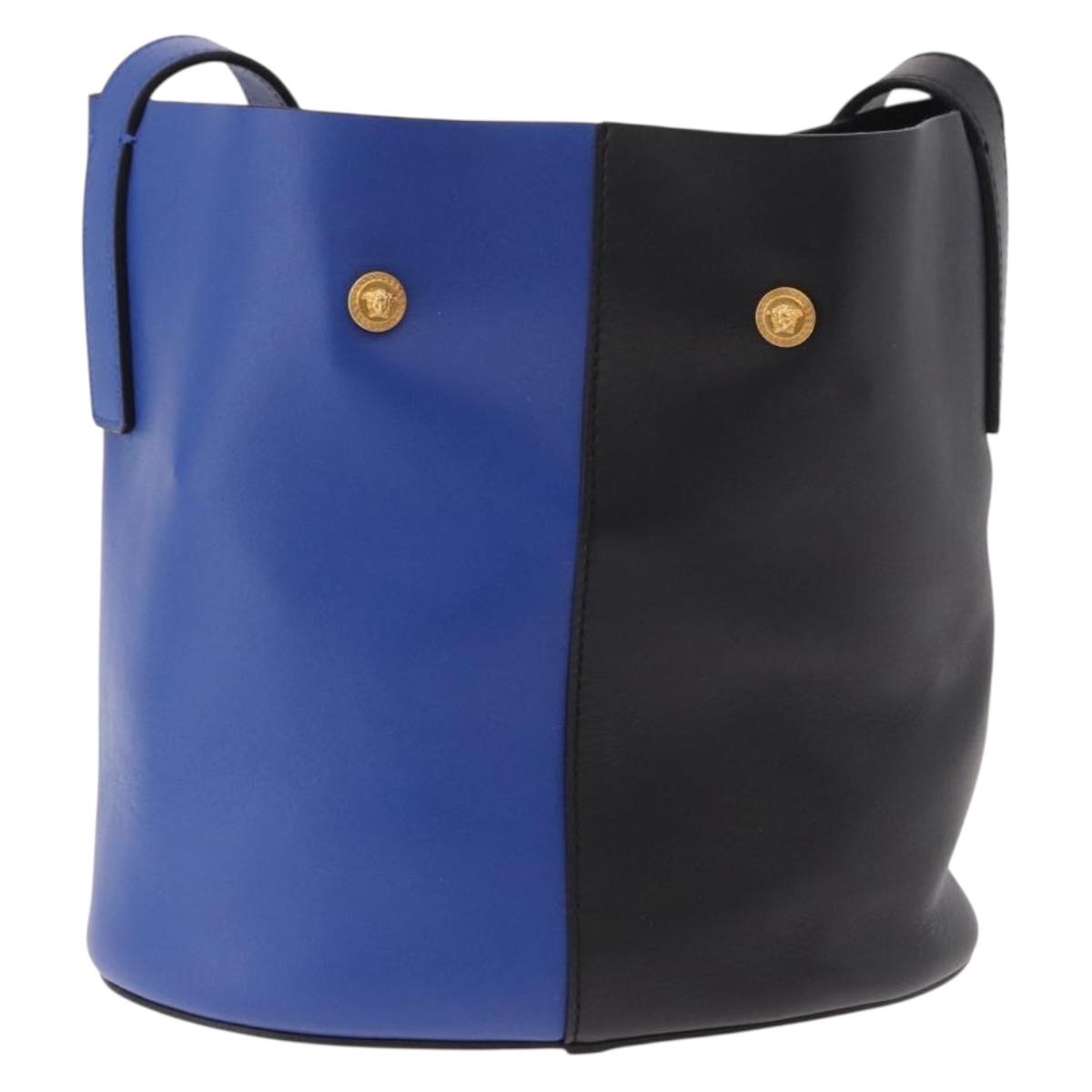 VERSACE Shoulder Bag Leather Blue Gold Auth BA13001V