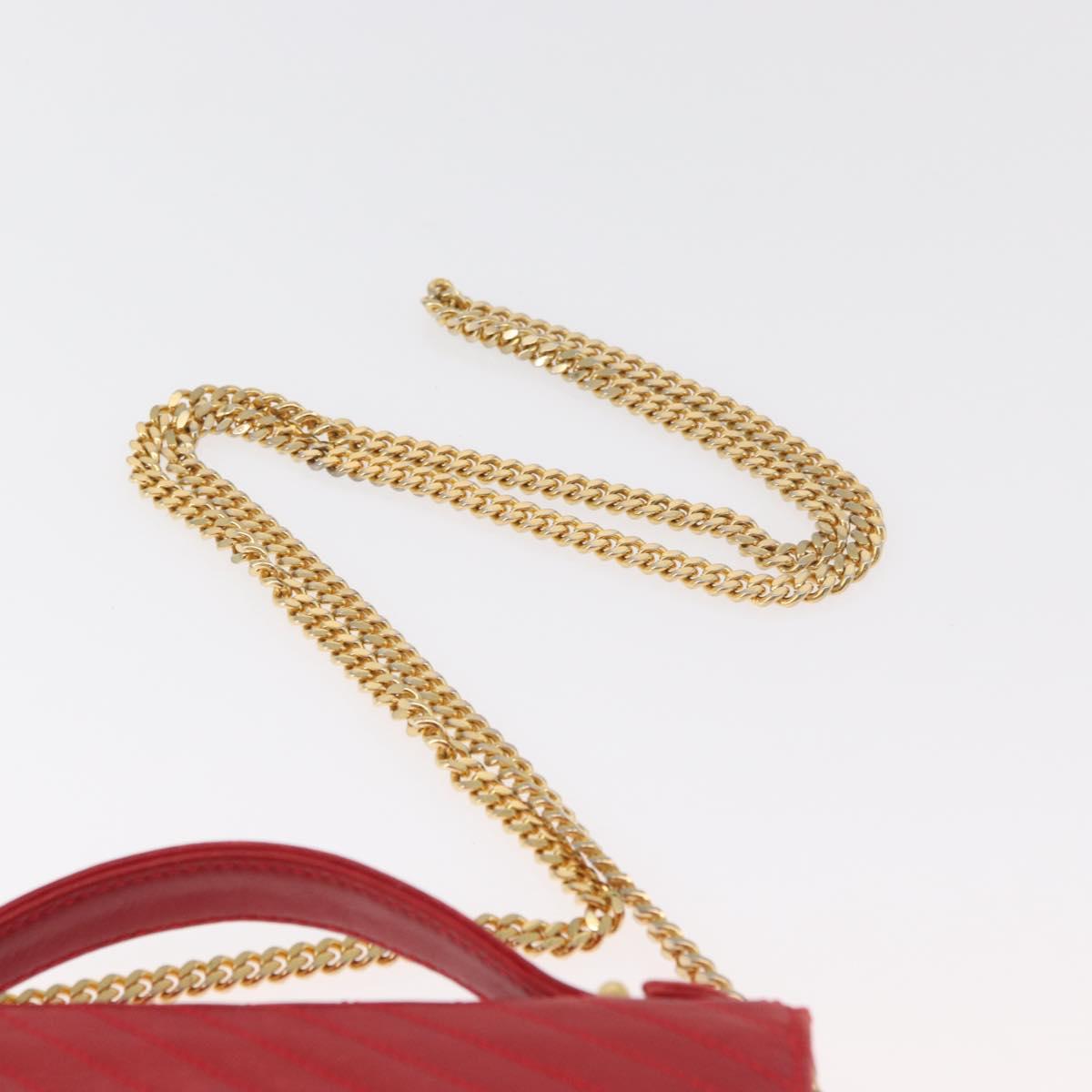 CELINE Chain Shoulder Bag Leather 2way Red Gold Auth BA13005