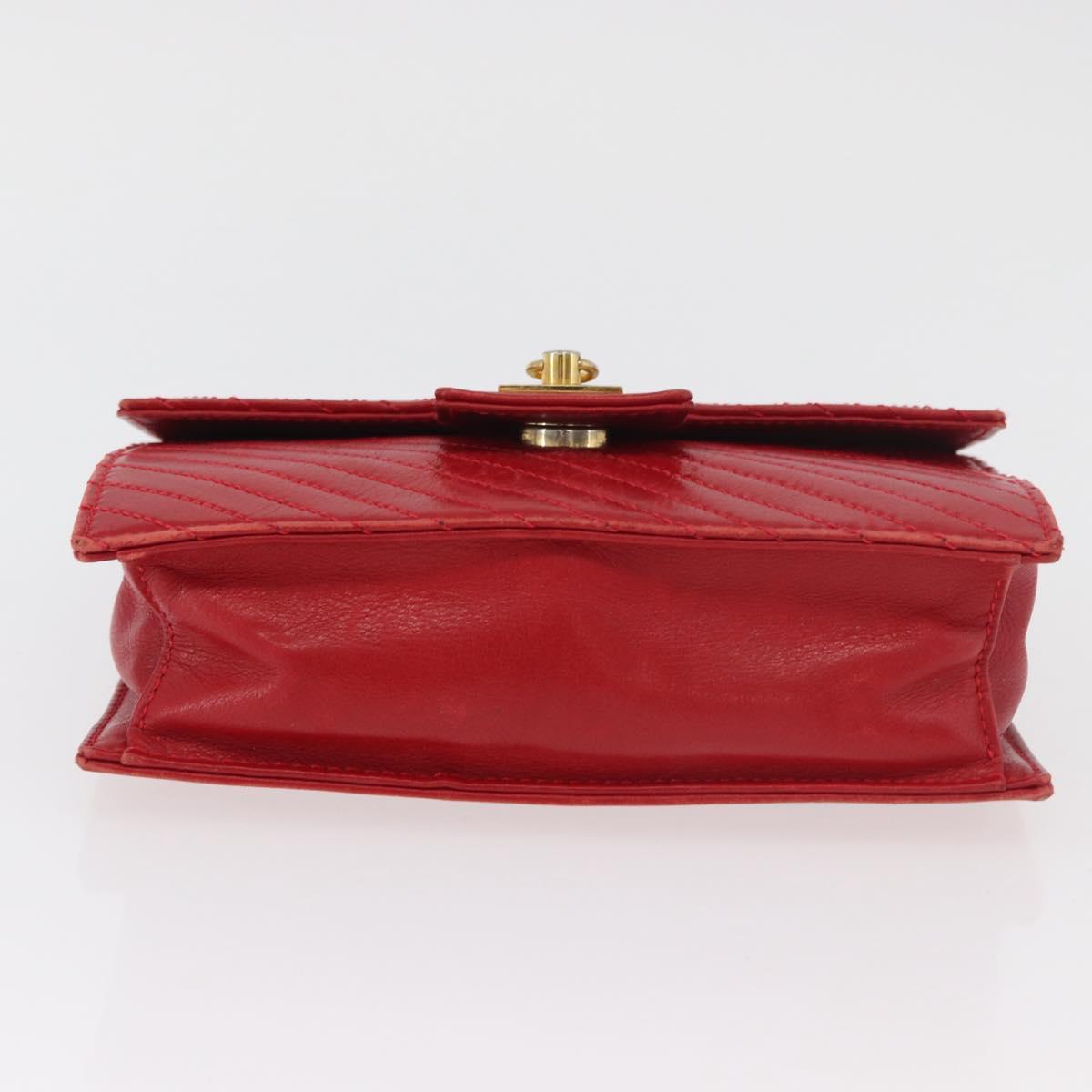 CELINE Chain Shoulder Bag Leather 2way Red Gold Auth BA13005