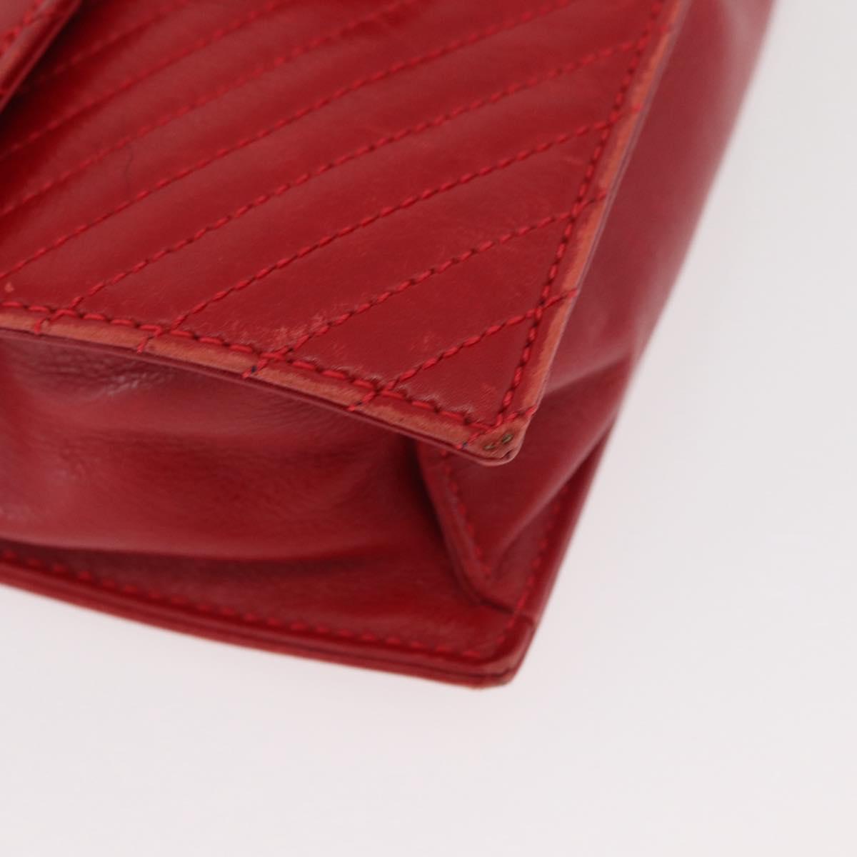 CELINE Chain Shoulder Bag Leather 2way Red Gold Auth BA13005