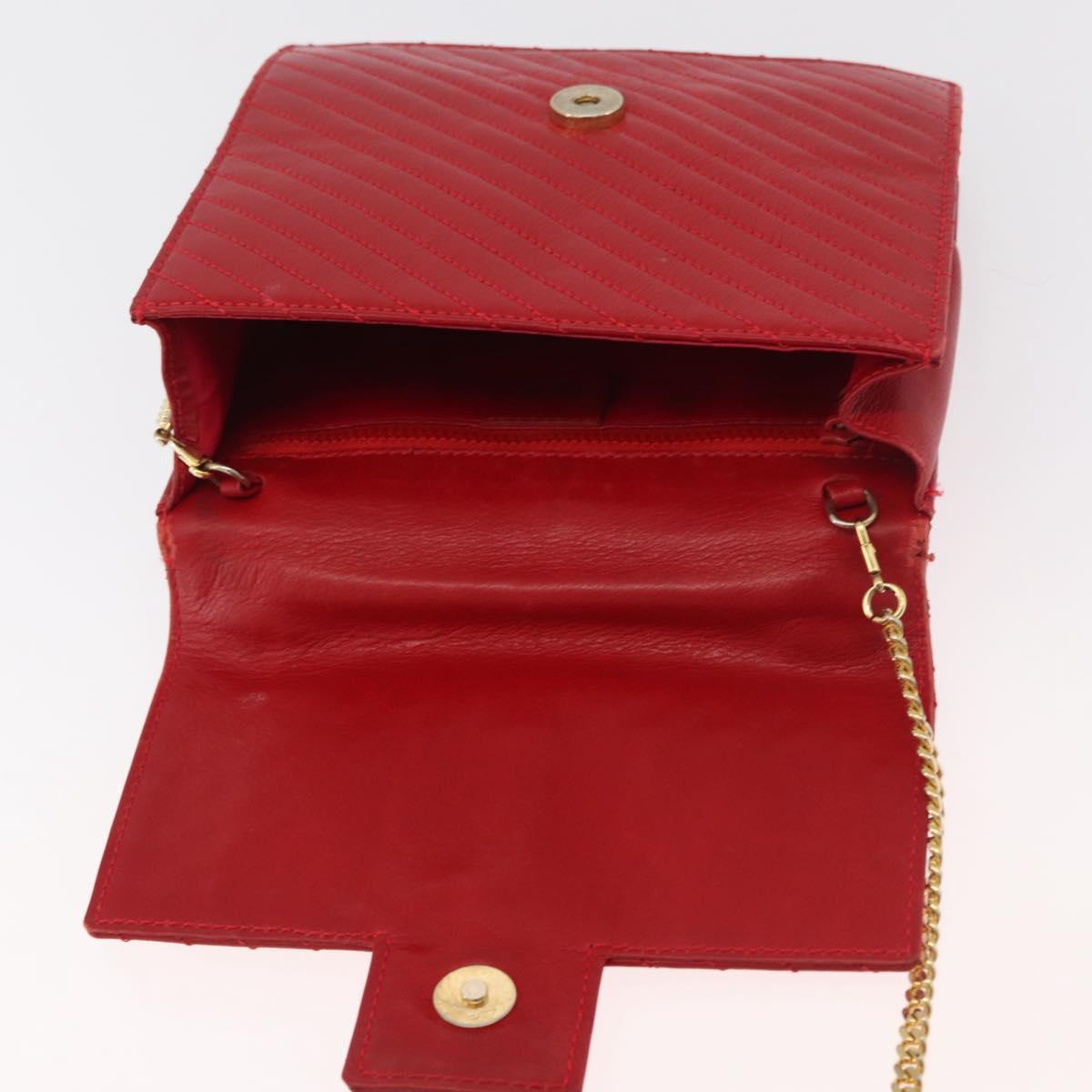 CELINE Chain Shoulder Bag Leather 2way Red Gold Auth BA13005