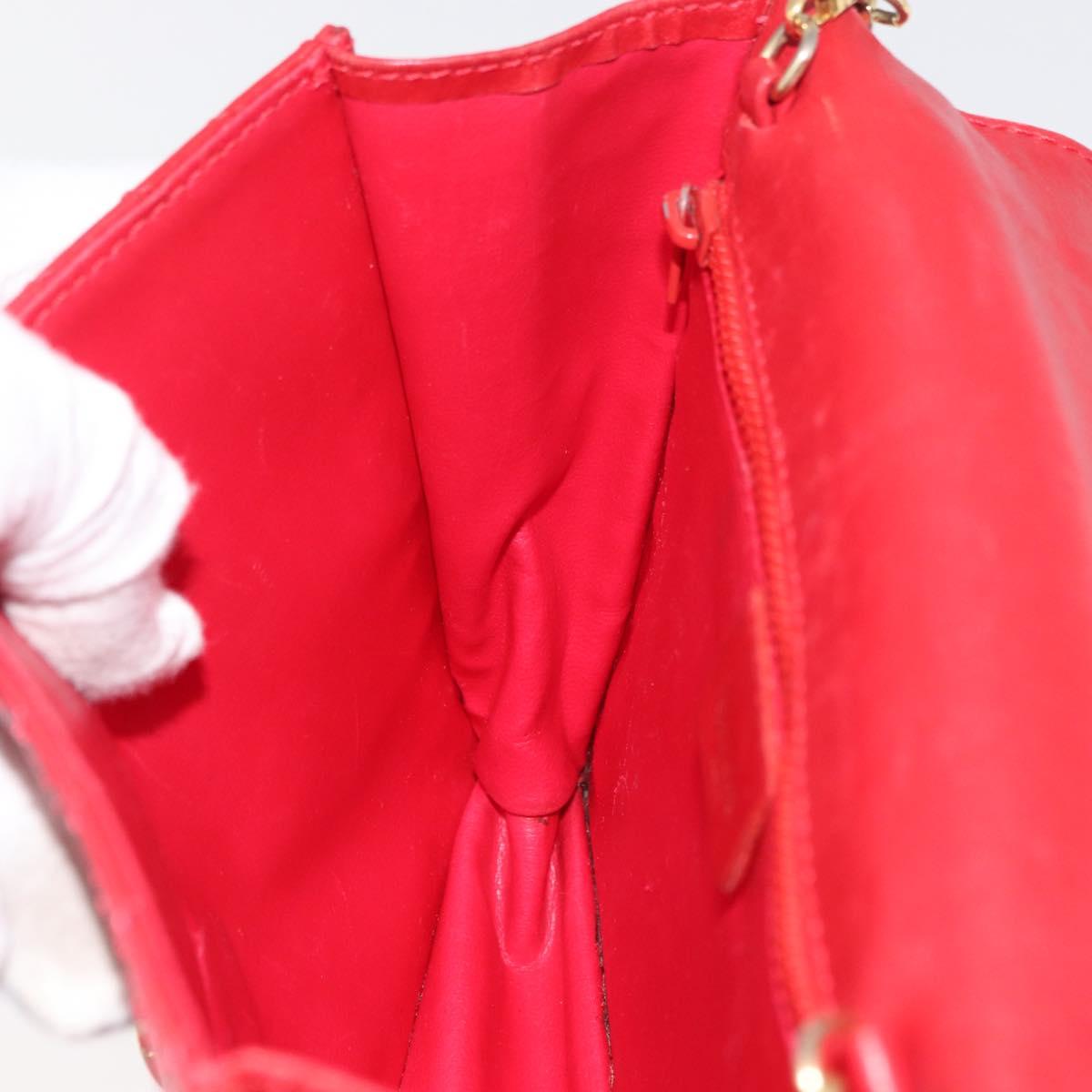 CELINE Chain Shoulder Bag Leather 2way Red Gold Auth BA13005